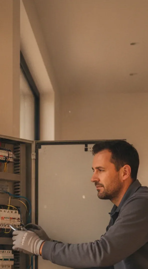 Électricien professionnel à Martigny intervenant sur un tableau électrique